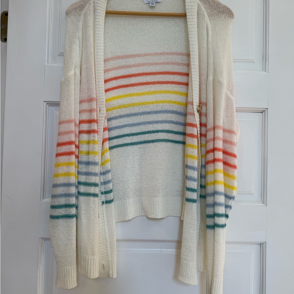 Mud Pie Cream Cardigan with Rainbow Stripes